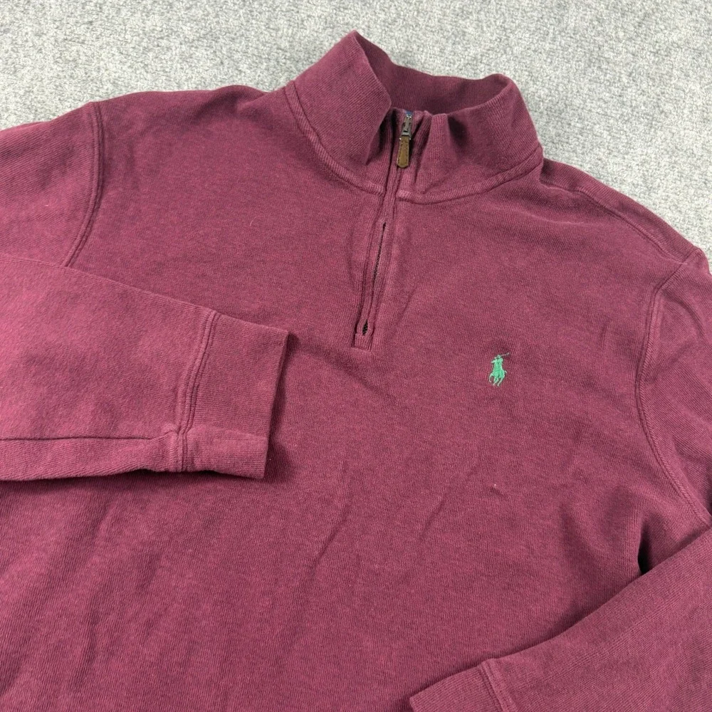 Polo Ralph Lauren Quarter Zip Pullover Mens Large Burgundy Estate Rib Sweater
